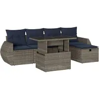 Syfax Ensemble de canapé de jardin 6 pcs avec coussins gris résine tressée