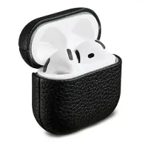 Accezz Coque en cuir véritable pour Apple Airpods 4 - Noir