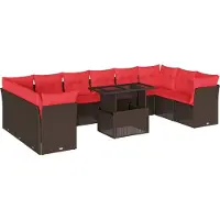 Syfax Ensemble de canapé de jardin 11 pcs avec coussins marron résine tressée