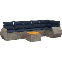 Syfax Ensemble de canapé de jardin 7 pcs avec coussins gris résine tressée