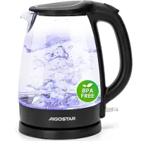 Aigostar Adam 30GOM Bouilloire en verre borosilicaté Eclairage LED,2200 watts,noir