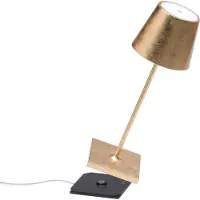 Zafferano Lampe De Table Led Poldina Pro Mini Gold Leaf, Rechargeable Et Dimmable Avec Une Autonomie Allant Jusqu'À 12 Heures