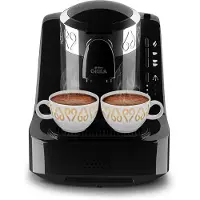 Arzum Cafetière turque, Capacité de la cafetière 2 tasses Remplissage direct Détection automatique du niveau d'infusion Technologie d'ébullition brevetée Autonettoyage 710W- Noir-Chrome