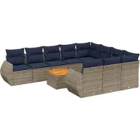 Syfax Ensemble de canapé de jardin 11 pcs avec coussins gris résine tressée