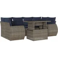 Syfax Ensemble de canapé de jardin 7 pcs avec coussins gris résine tressée