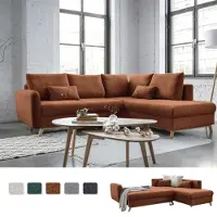 Miuform Scandic Lagom - Canapé d'angle avec fonction lit L-FORME DROITE - 242x202cm - Rouge brique - Canapé-lit Canapé