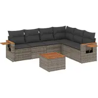 vidaXL Ensemble de salon de jardin 7 pièces avec coussins Gris Poly rotin