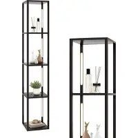 Costway 163cm Lampadaire Étagère, Lampe sur pied Étagère de rangement Lampadaire avec 3 niveaux d'intensité lumineuse LED, tiges LED rotatives & interrupteur à pied Marron