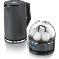 Arendo - Set bouilloire ELEGANT avec cuiseur à oeufs SEVENCOOK acier inoxydable gris, bouilloire 1,5L 40° - 100°C fonction maintien au chaud, cuiseur à oeufs 1-7 oeufs, verre doseur