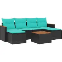 Syfax Ensemble de canapé de jardin 7 pcs avec coussins noir résine tressée