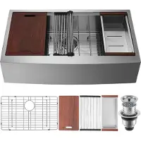 Vevor Évier Cuisine de Style Campagnard Évier à Encastrer en Acier Inoxydable 304 Une Cuve avec Planche à Découper Égouttoir Filtre Drainage Rapide pour Préparation Cuisine Maison 91 x 56 x 23 cm