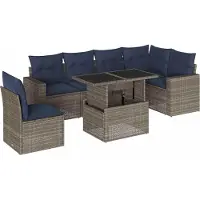 Syfax Ensemble de canapé de jardin 7 pcs avec coussins gris résine tressée