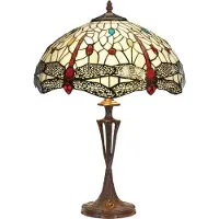 Casa Padrino Lampe de table Tiffany de luxe Multicolore / Marron Ø 40 x H. 60 cm - Lampe de bureau Tiffany ronde - Lampe décorative de salon - Lampe décorative de table - Luminaires Tiffany de luxe