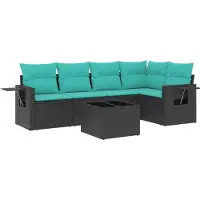 Syfax Ensemble de canapé de jardin 6 pcs avec coussins noir résine tressée