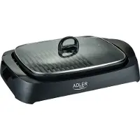 Adler Gril Électrique - - 2200W - Plaque Antiadhésive - Couvercle en Verre