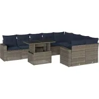 Syfax Ensemble de canapé de jardin 10 pcs avec coussins gris résine tressée