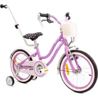 Sun baby Vélo pour filles Heart Bike 16 pouces, à partir de 4 ans, avec roues d'appoint, barre de poussée amovible, panier, sonnette, frein à rétropédalage et freins V-Brake