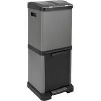 SVITA Poubelle à pédale Poubelle de tri avec tiroirs (32 litres 2x8L + 16L) Acier laqué époxy Gris