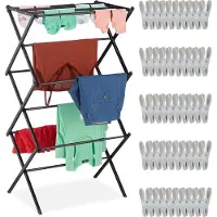Relaxdays Séchoir à linge pliable avec 50 pinces