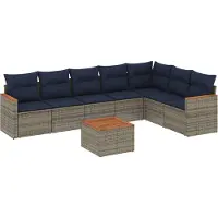 Syfax Ensemble de canapé de jardin 8 pcs avec coussins gris résine tressée