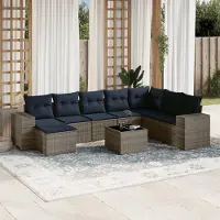 Prolenta Maison Exclusive - Ensemble de salon de jardin 9 pièces avec coussins, gris, polyrotin