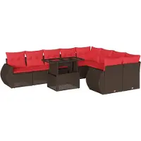 Syfax Ensemble de canapé de jardin 10 pcs avec coussins marron résine tressée