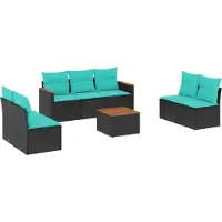 Syfax Ensemble de canapé de jardin 8 pcs avec coussins noir résine tressée