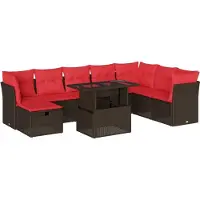 Syfax Ensemble de canapé de jardin 9 pcs avec coussins marron résine tressée