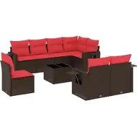 Syfax Ensemble de canapé de jardin 9 pcs avec coussins marron résine tressée