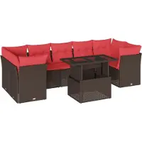 Syfax Ensemble de canapé de jardin 8 pcs avec coussins marron résine tressée