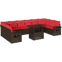 Syfax Ensemble de canapé de jardin 11 pcs avec coussins marron résine tressée
