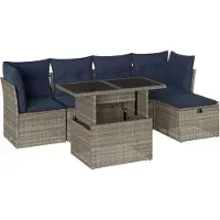 Syfax Ensemble de canapé de jardin 6 pcs avec coussins gris résine tressée