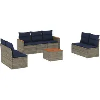 Syfax Ensemble de canapé de jardin 8 pcs avec coussins gris résine tressée