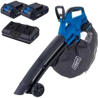 Scheppach Souffleur de feuilles sans fil BC-BLV720-X | 210 km/h | 720 m3/h | Fonction de hachage 20V IXES | Sac de ramassage 45L | incl. 2x 2Ah batterie & chargeur double