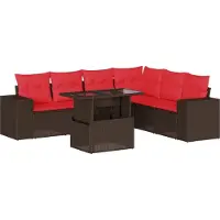 Syfax Ensemble de canapé de jardin 7 pcs avec coussins marron résine tressée