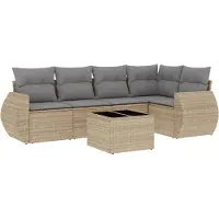 vidaXL Ensemble de salon de jardin 6 pièces avec coussins Beige Poly Rattan