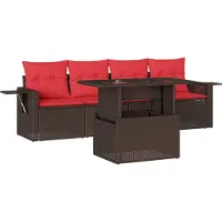 Syfax Ensemble de canapé de jardin 5 pcs avec coussins marron résine tressée