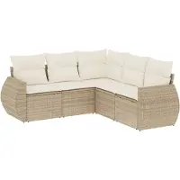 vidaXL Ensemble de salon de jardin 5 pièces avec coussins Beige Poly Rattan