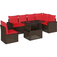 Syfax Ensemble de canapé de jardin 7 pcs avec coussins marron résine tressée