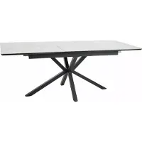 Feldmann-Wohnen Table à manger Laguna, table de cuisine Ceramic 160-200 x 90 x 76 cm, blanc et marbre noir, à rallonges