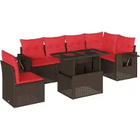 Syfax Ensemble de canapé de jardin 7 pcs avec coussins marron résine tressée