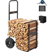 Vevor Chariot Transport Bois de Chauffage Charge 113,4 kg Chariot de Bûches de Bois Acier 67x52x110 cm Range Bûche Intérieur avec Roues PU Housse Imperméable Porte Bûche Extérieur pour Cheminée