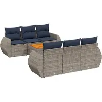 Syfax Ensemble de canapé de jardin 7 pcs avec coussins gris résine tressée