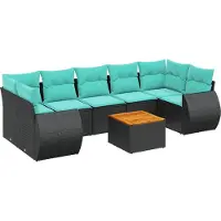 Syfax Ensemble de canapé de jardin 8 pcs avec coussins noir résine tressée
