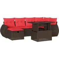 Syfax Ensemble de canapé de jardin 7 pcs avec coussins marron résine tressée
