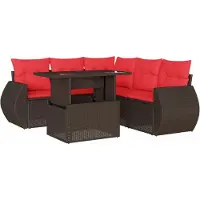 Syfax Ensemble de canapé de jardin 6 pcs avec coussins marron résine tressée