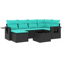 Syfax Ensemble de canapé de jardin 7 pcs avec coussins noir résine tressée