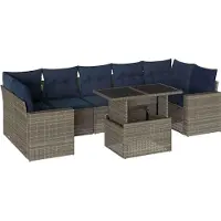 Syfax Ensemble de canapé de jardin 8 pcs avec coussins gris résine tressée