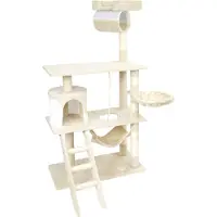 Wiltec Arbre à chat beige / blanc Sisal 141cm Arbre d’escalade Grattage Jeux Ludique Animal domestique