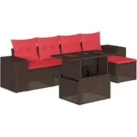 Syfax Ensemble de canapé de jardin 6 pcs avec coussins marron résine tressée